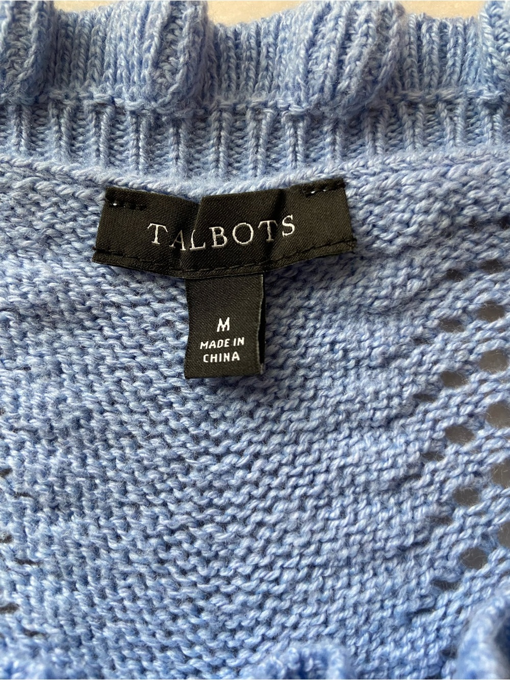 Talbots Sky Blue Ruffle-Neck Openwork Knit Sweater - Picture 7 of 8